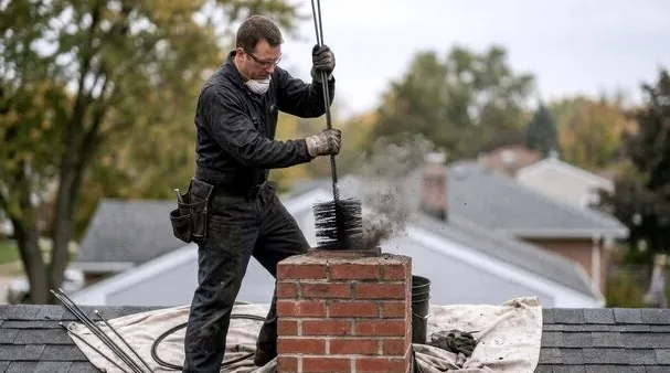 Rooftop chimney sweep on a San Francisco Victorian